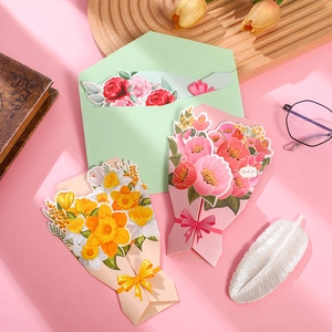 3D pop-up flower bouquet cards for Mother's Day with envelopes and thank you message