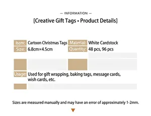 Detailed size specifications for Santa Claus gift tags with natural jute twine