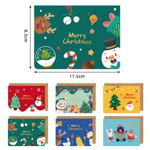 Set di 6 biglietti di Natale a fumetti con buste, 11,5x8,5cm vari disegni festivi carini