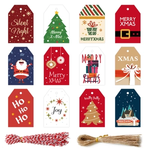 Christmas gift tag set with Santa motifs, holiday cards and twines for gift wrapping