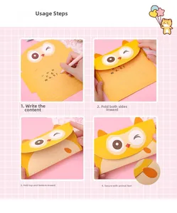Guide pliant pour carte de vœux hibou jaune avec fermeture créative en carton