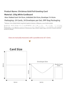 Size chart showing dimensions for 10x15cm Christmas cards and 11x16cm envelopes