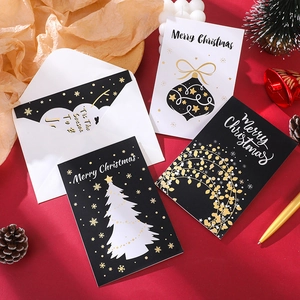 24-set Christmas cards with envelopes and gold foil stamping in festive red scene