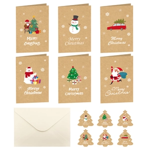 6-pack Christmas kraft paper greeting cards with envelopes and matching gift tags