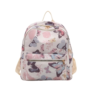 Butterfly print backpack in cream with adjustable straps and multiple zip compartments
