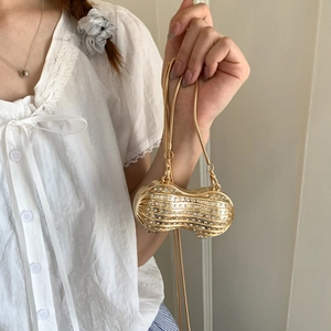 Peanut Shape Evening Bag Rhinestone Encrusted Hard Shell Clutch Metal Chain Shoulder Crossbody Purse Luxury Wedding Party