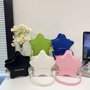 Star-shaped mini crossbody bags in five colors with top handles and fashion logo