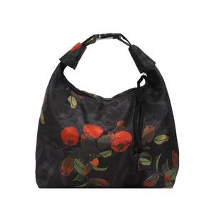 New Chinese style crescent bag featuring black Xiangyun silk with red persimmon print