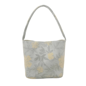 Floral embroidered bucket bag in sage green with minimalist Japanese art style design