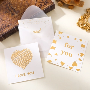 Square Gold Stamping Greeting Cards With Translucent Envelopes For Valentine Birthday Teacher's Day Gift Cards Thank You Notes