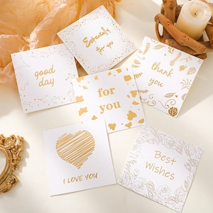 Set of 6 white square gift cards with gold foil greetings and matching envelopes