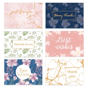 Set of 6 gold-foiled greeting cards with floral and marble designs and envelopes