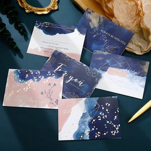 Set of 6 aesthetic greeting cards with gold foil patterns and matching envelopes
