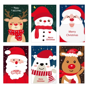 Set of 6 creative vintage gold-stamped Christmas cards featuring cute cartoon holiday designs