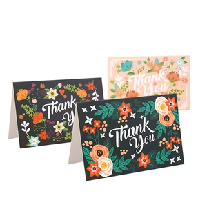Floral Thank You folding cards set with colorful botanical designs and white envelopes