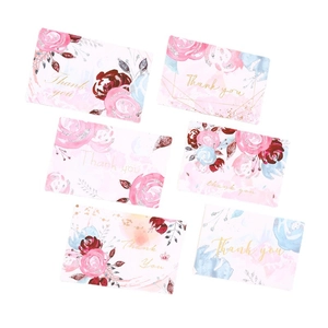Set of 6 watercolor floral thank you cards with gold foil lettering and envelopes