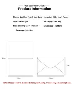 Detailed size chart for 250g kraft paper thank you cards with envelopes in 10x15cm