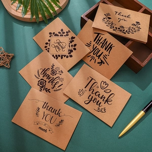 Retro kraft paper thank you card set with 6 floral designs and matching envelopes