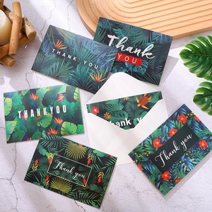 Tropical botanical thank you cards set with envelopes featuring monstera and floral designs
