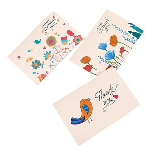 Three assorted Thank You cards featuring floral, bird, and heart hand-drawn illustrations