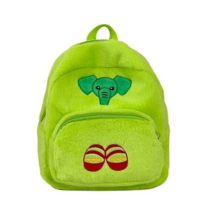 Simpatico zaino elefante in peluche verde per bambini con morbida pelliccia e ricami