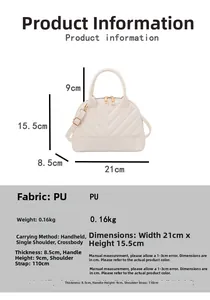 Detailed size specifications for white quilted PU leather handbag with gold zipper