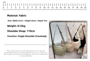 Detailed technical diagram showing nylon crossbody bag dimensions 41x24x7cm and features