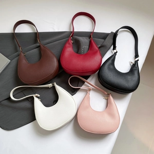 Litchi texture leather crescent hobo bags in five elegant colors with gold hardware