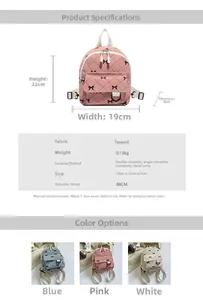 Corduroy mini backpack with bow pattern details and adjustable 88cm shoulder strap
