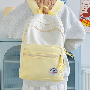 Minimalist large capacity canvas backpack for students with star pattern and wide straps