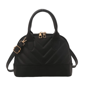 Elegant black shell bag with V-quilted pattern and golden hardware for women
