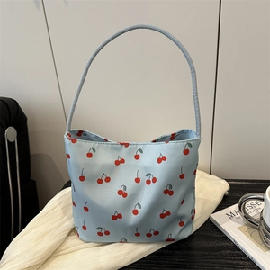 Women Nylon Cherry Print Shoulder Bag Fashion Sweet Large Capacity Tote Bag Underarm Hobo Bag For Daily Casual Street Style