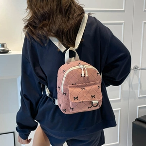 Women Mini Corduroy Backpack Bowknot Quilted Fashion Small School Bag Preppy Style Adjustable Straps Lady Travel Daypack