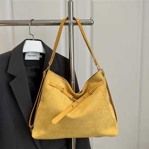 Damen Vintage Große Kapazität Tote Bag Wildleder PU Leder Schultertasche Mit Metallschnalle Lässige Street Fashion Hobo Tasche