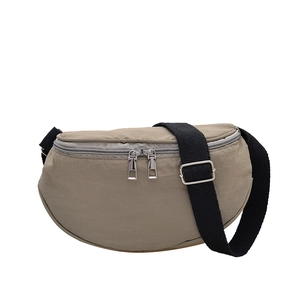 Minimalist khaki waterproof nylon crescent chest bag with adjustable black strap