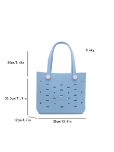 Maßangaben für hellblaue EVA Strandtasche mit 35x12x30.5cm Abmessungen im Detail