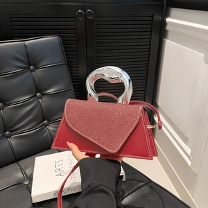 Women Fashion PU Leather Shoulder Bag Rhinestone Flap Irregular Metal Handle Solid Color Crossbody Handbag For Party Daily Street Style