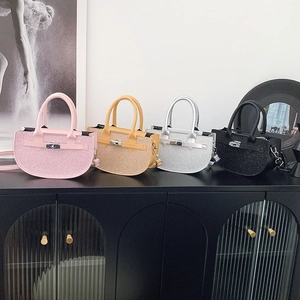 Luxe semi-circular sequin handbags in pink, brown, silver and black with top handles