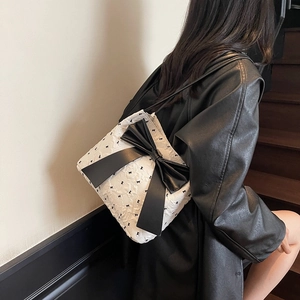 Sac à Bandoulière Femme Frais et Sucré avec Grand Nœud Sac à Main Matelassé Tissu Jacquard Style Coréen Quotidien