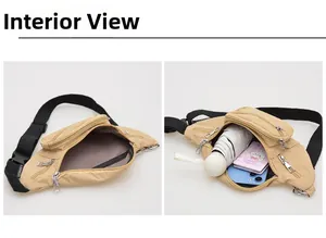 Internal display of khaki crossbody bag showing storage space for phone and umbrella