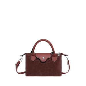 Bolso de mano rojo oscuro con estampado de leopardo y bandolera en cuero sintético suave