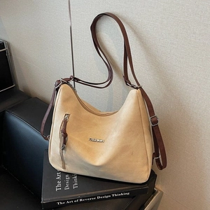 Vintage Women Hobo Shoulder Bag PU Leather Suede Denim Texture Large Capacity Tote Bag Retro Casual Commuter Handbag