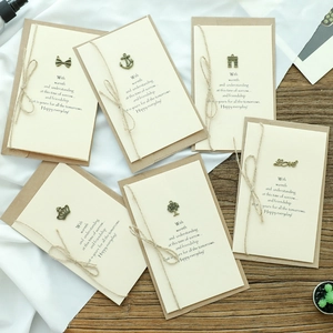 Vintage Greeting Card With Retro Bronze Metal Charms Envelope Hemp Rope Rustic Blank Invitation For Valentine Father Day