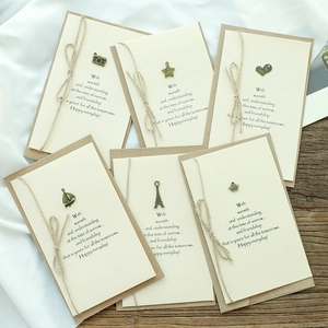 Set of 6 vintage handmade greeting cards with metal charms and kraft envelopes