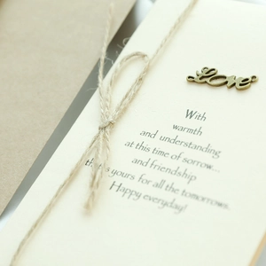 Vintage greeting card with bronze metal pendant, twine and kraft envelope gift set