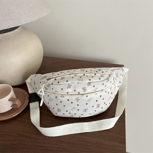 Women's Corduroy Waist Bag Heart Bow Print Fashion Casual Chest Bag Crossbody Fanny Pack For Daily Travel Sweet Girl Bag