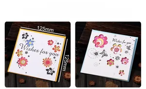 Detail of square hollow greeting card featuring 125mm x 125mm floral butterfly patterns