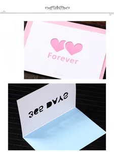 Detail of hollow heart greeting card set with Forever text and pink blue colors