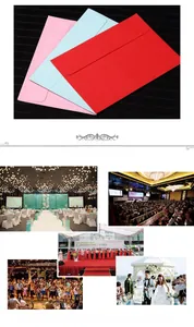 Detailed view of colorful envelopes in red, blue, and pink for weddings and events