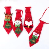 Set of four Christmas pet ties featuring Santa, snowman, elk, and bear with festive charms
